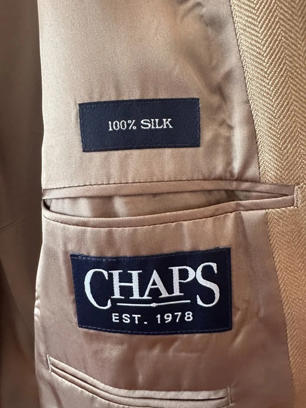 Chaps Men's Blazer, 100% Silk, Gold Color, 46R